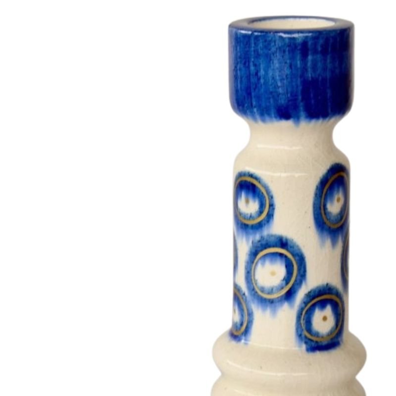 Blue Circle Ceramic Candle Stick - alternate view