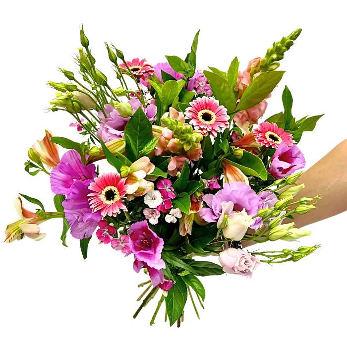 I Believe in You Bouquet arrangement—pink and purple flowers with fresh greenery, gift-ready bouquet photo | Flower Guy