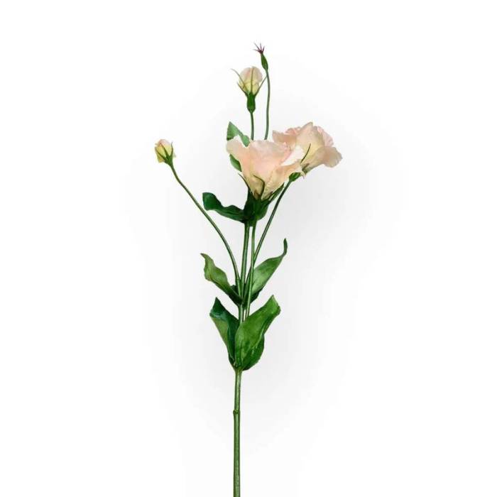 Single stem of Lisianthus Soft Pink Artificial Flower with delicate blooms and lush green leaves.