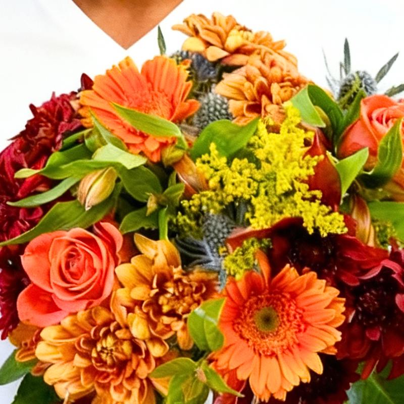Namaqualand Nectar Flower Bouquet close-up—orange blooms with gold tones and lush greens, gift-ready wrap | Flower Guy