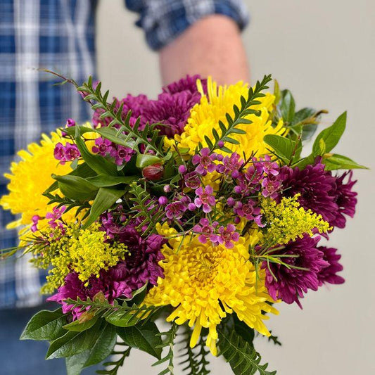 Peninsula Paradise Bouquet Vibrant Chrysanthemums and Goldenrod a Flower Guy Bouquet