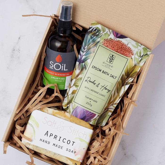 Close-up of Serenity & Soothe Spa Gift Set showcasing its soothing spa essentials and luxurious packaging.