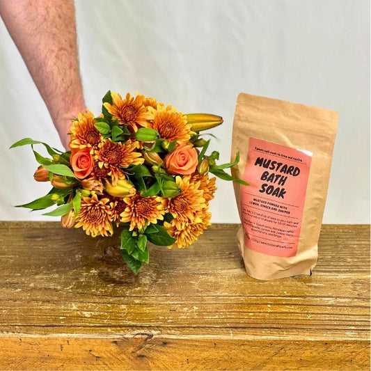 Mustard Bath Soak accompanying Signal Hill Sunset Bouquet - Flower Guy