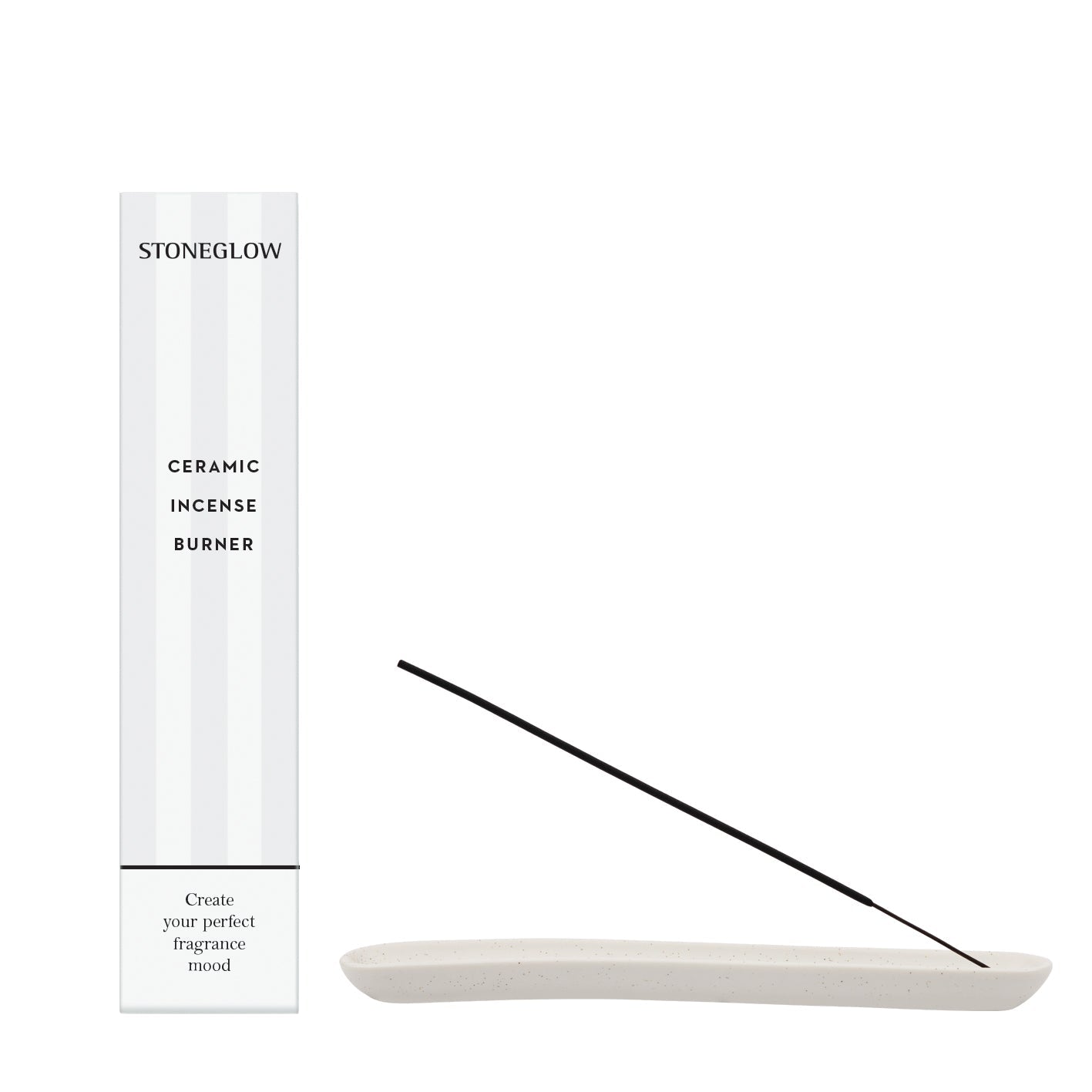 Stoneglow ceramic incense burner with a black incense stick on a white background