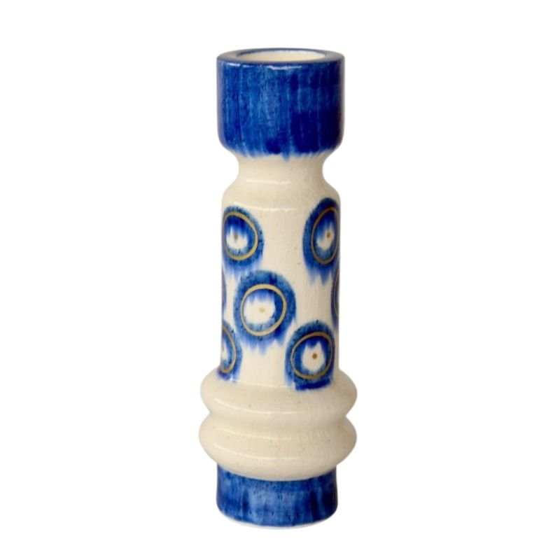 Blue Circle Ceramic Candle Stick