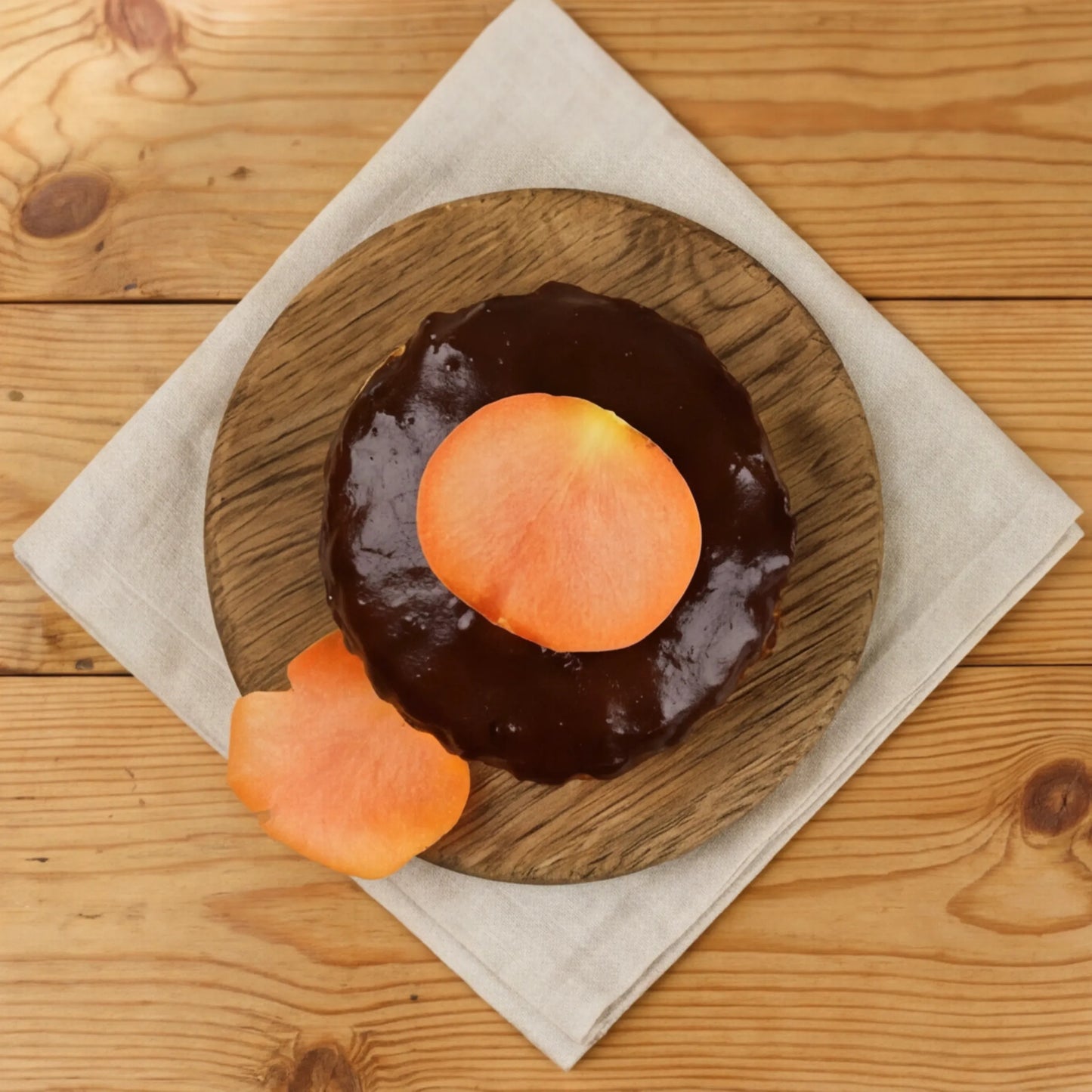 Top-down gluten-free chocolate orange cake with thick chocolate ganache, hand-made in Cape Town