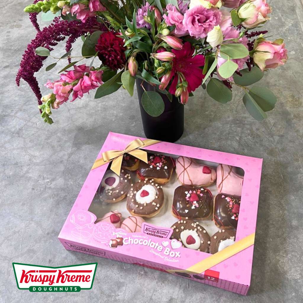 Flower Guy's seasonal blooms and Krispy Kreme doughnut selection
