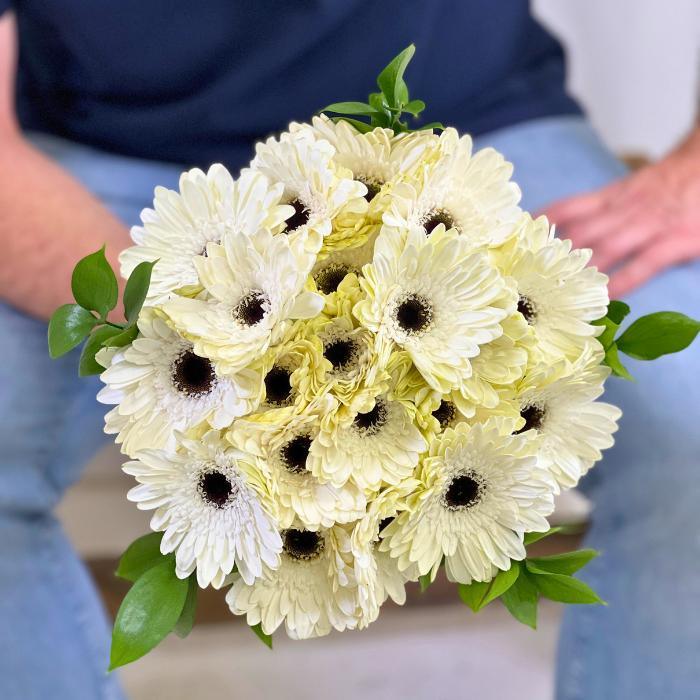 Heavenly Petals White Gerbera Daisy Bouquet Close-up - Flower Guy