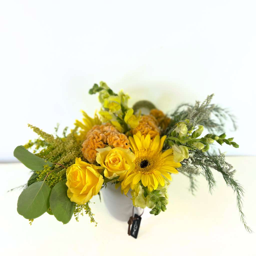 Creative Yellow Gerbera and Rose Lemon Zest Flower Arrangement | Flower Guy