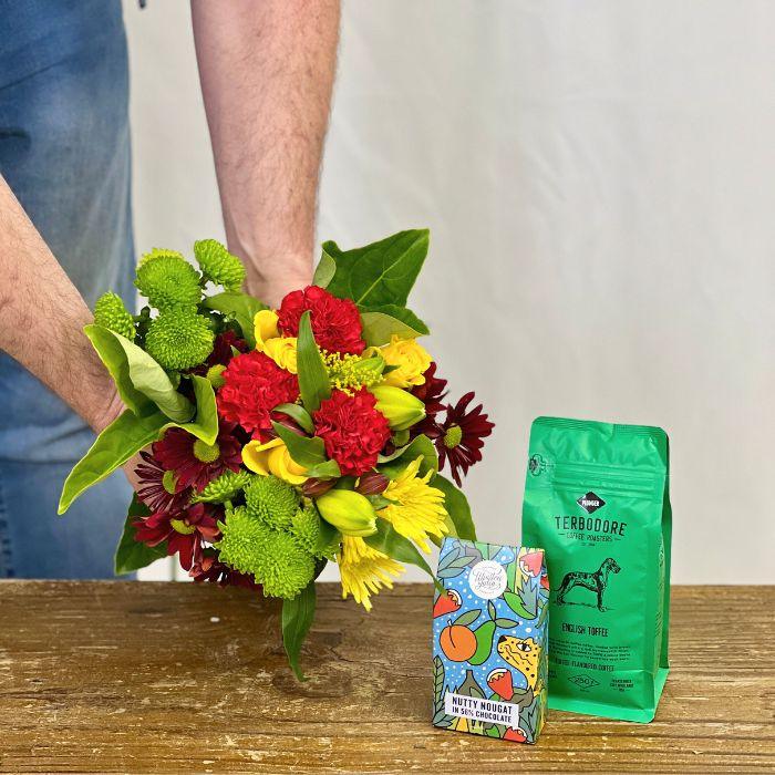 Carnation Flower Gift Set With Coffee and Winston & Julia Chocolate - Flower Guy