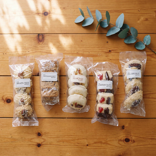 Luxury Biscuits Small with Brazil Nut, Date & Walnut, Almond, Cherry Nut and Pecan Nut sleeves by Flower Guy