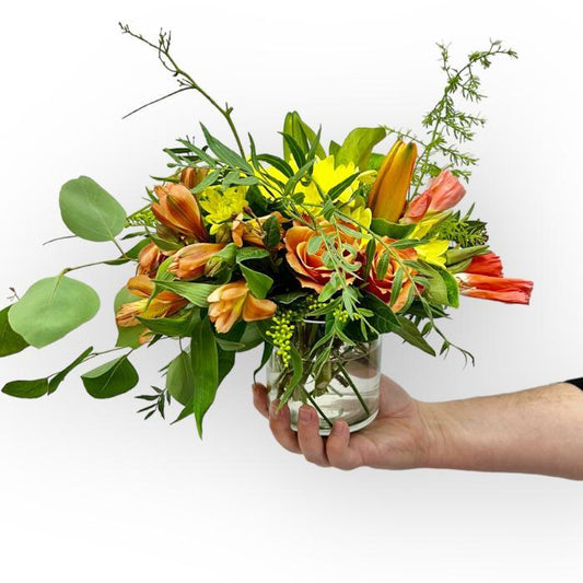 Brighten up your day with Mr Brightside flower arrangement with orange and yellow flowers- Flower Guy