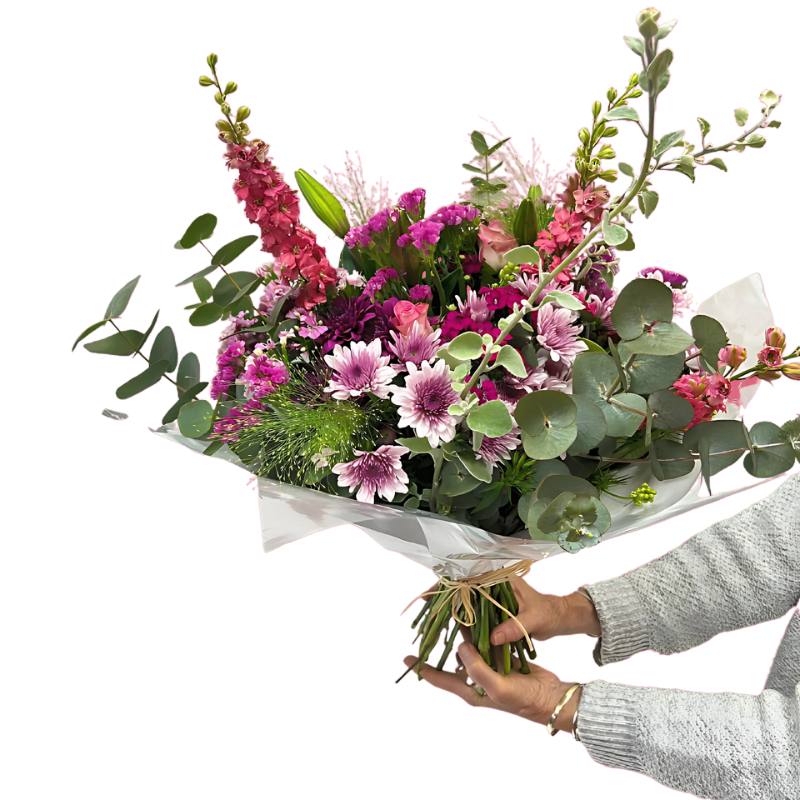 One of a Kind - Flower Guy bouquet with pink, purple and green blooms, lush greenery and Cape Town same-day delivery