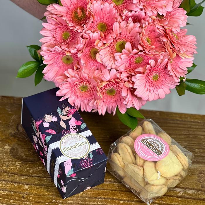 Optional MamaMacs Biscuits with Pink-a-licious Bouquet - Flower Guy