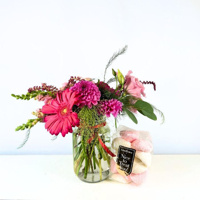 Pink Petal Pleasure flower arrangements with marshmallows | Flower Guy