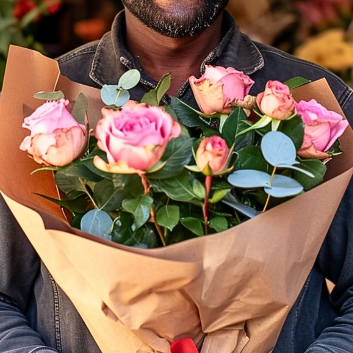 Close-Up of Pink Serenity Rose Bouquet - Flower Guy