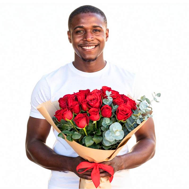 Scarlet Affection bouquet close-up—20 red roses in kraft wrap with ribbon, gift-ready | Flower Guy