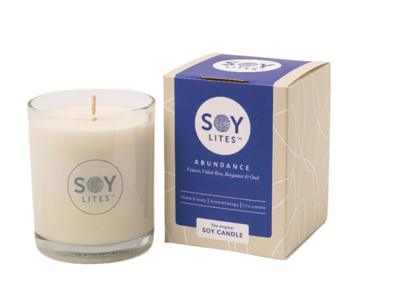 Soy candle with packaging on a white background