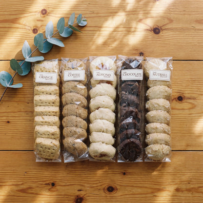The Best Biscuits gift set with Orange, Coffee, Almond, Chocolate and Nutball biscuit packs from Flower Guy