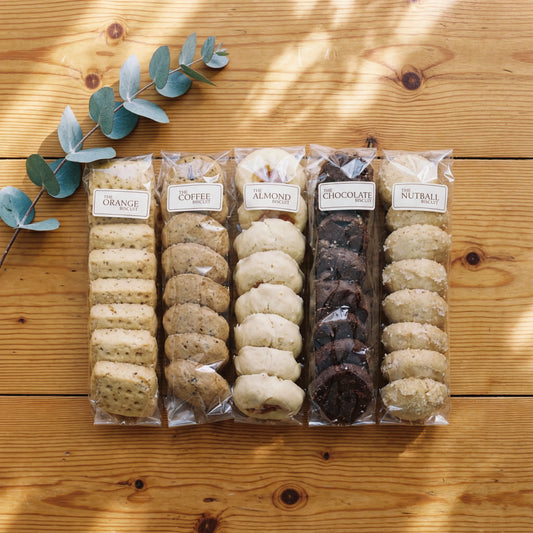 The Best Biscuits gift set with Orange, Coffee, Almond, Chocolate and Nutball biscuit packs from Flower Guy
