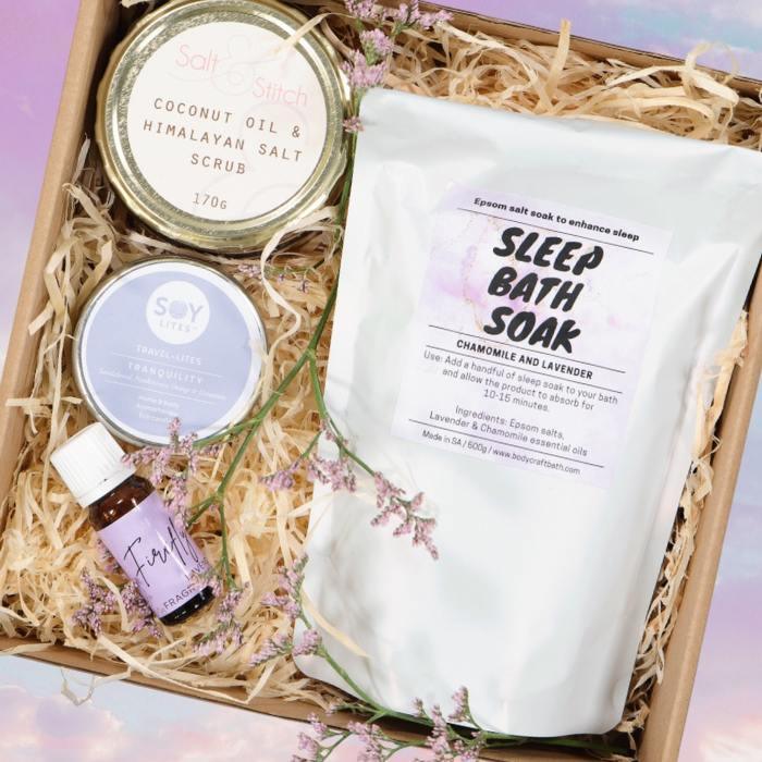 Dreamtime Hamper: Perfect for Birthday Pampering with bath soak, a relaxing candle and scrub and fragrance oil - Flower Guy