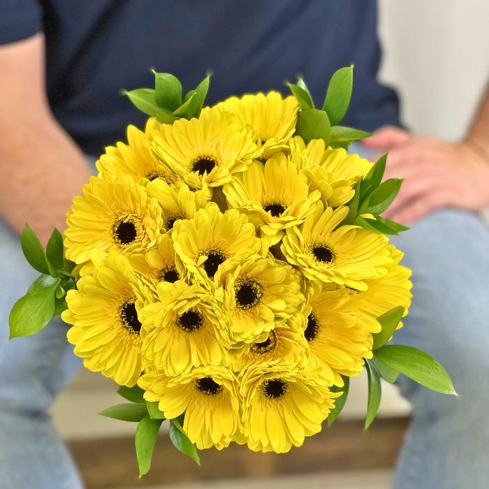 Close up of Yellow Gerbera Daisies in Bouquet - Flower Guy