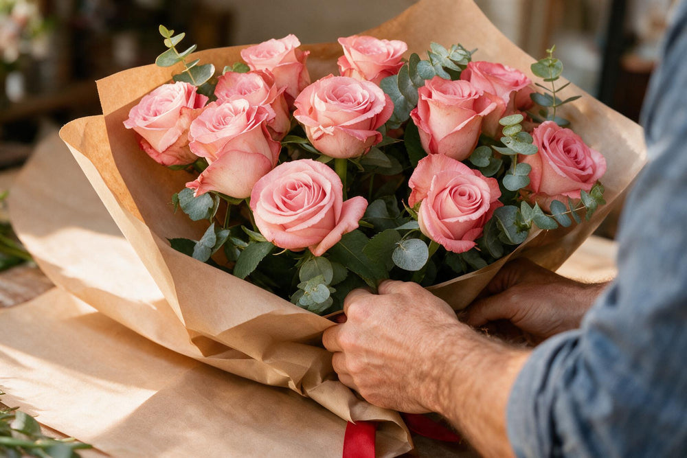 V and A Waterfront Flower and Gift Delivery finished with a ribbon and handwritten card by Flower Guy