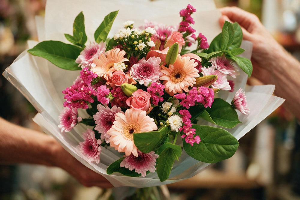 Flower Guy florist hand-tying Mouille Point Flower and Gift Delivery in our Cape Town studio