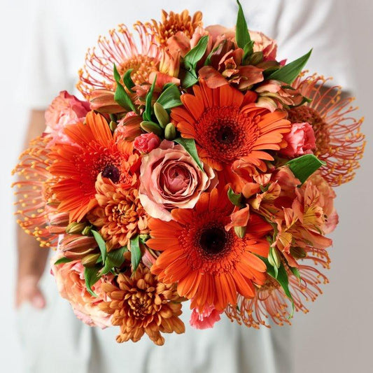 Amber Bouquet Healing energy Golden hues, orange flowers - Flower Guy