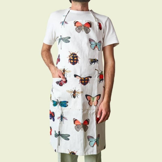 Butterfly and Bugs Apron, Butterfly apron Bug apron Botanical print apron Gardening apron - Flower Guy